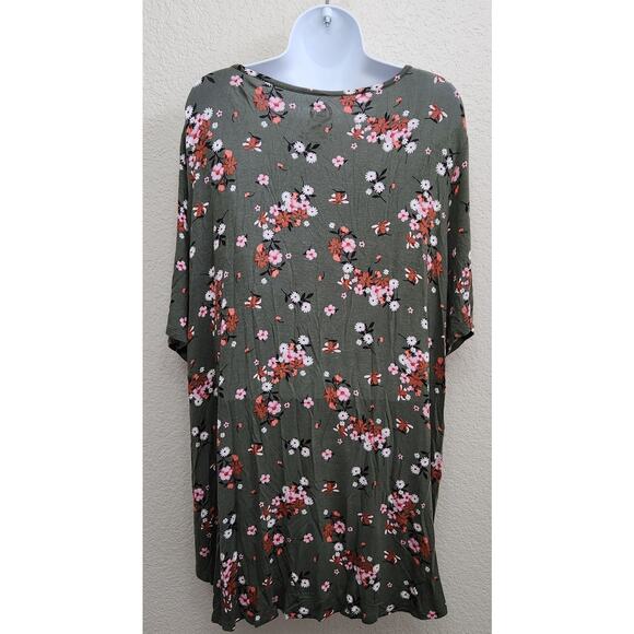 24/7 Maurices Green Pink Floral Print Top 2X Plus Lightweight Flowy Stretch Soft - Picture 3 of 4